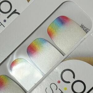 New Color Street “Let’s Glow” Blue Pink and Yellow on a Frosty White Nail Strips